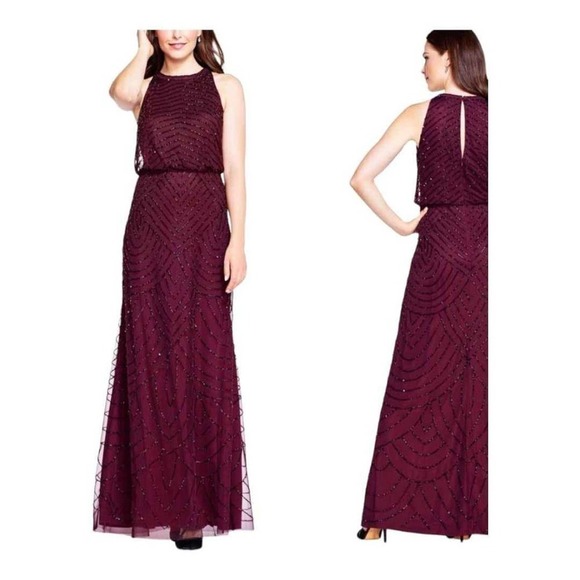 Absolutely Gorgeous Purple Deco Beaded Long Dress by Adrianna Papell Sz 4 - Picture 2 of 5